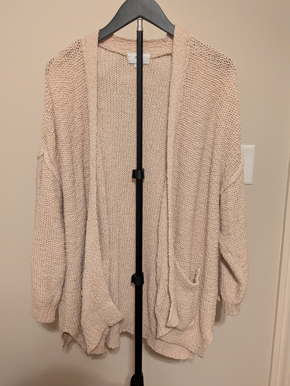 aerie Light Beige Open-Front Chunky Knit Cardigan